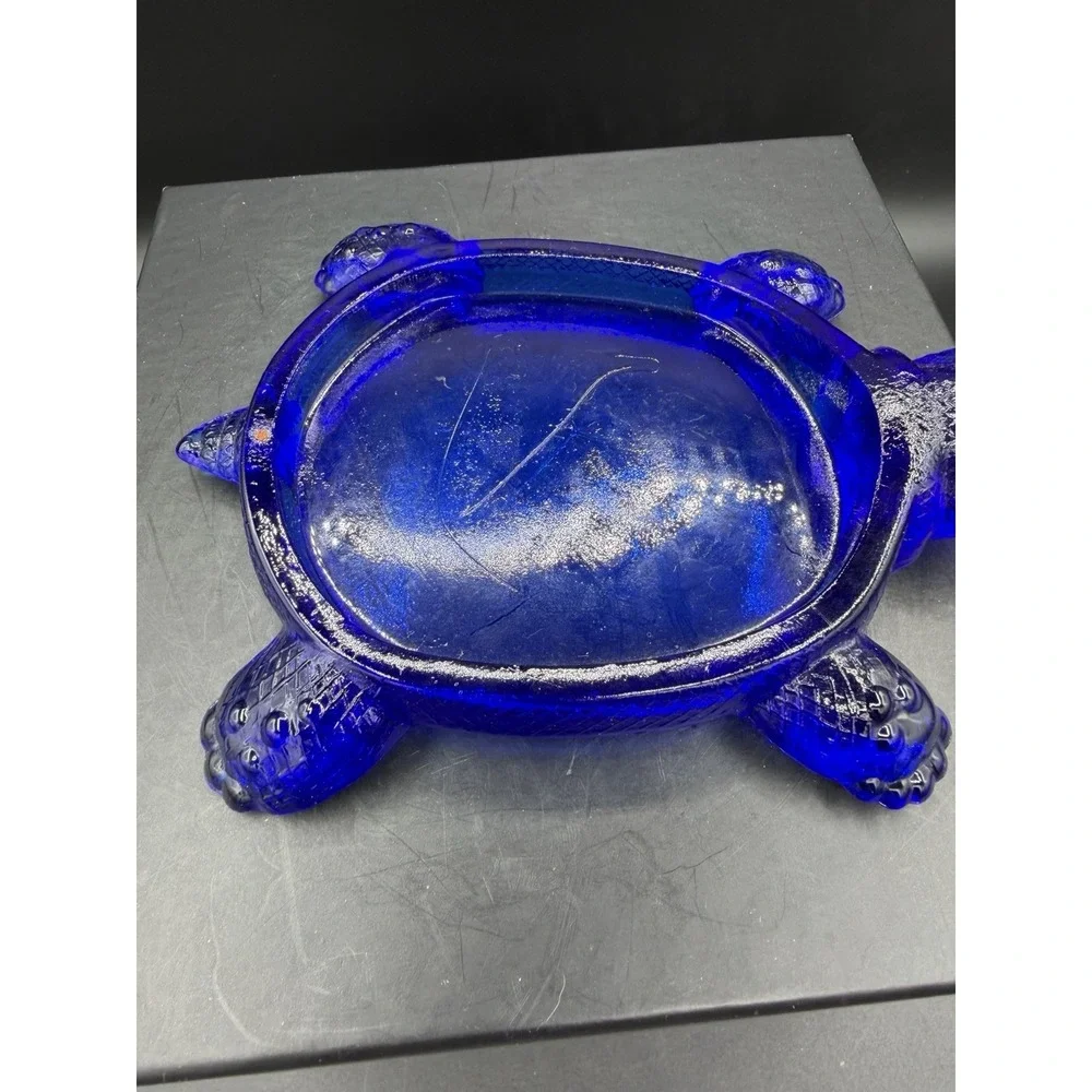Vintage Cobalt Blue Presser Glass Turtle Trinket Box/ Ring Dish